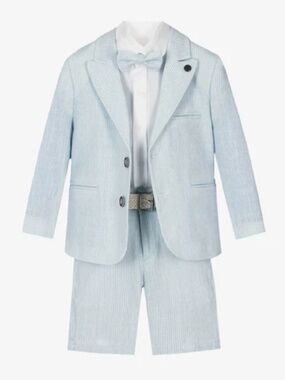 Beau Kid Boys Light Blue Stripe Cotton Shorts Suit (Size: 3T)